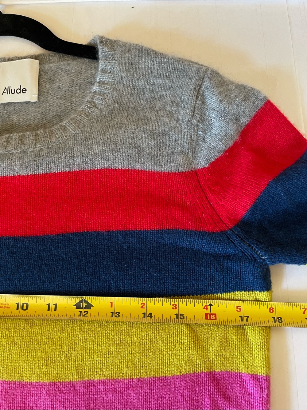 Allude Womens 100% Cashmere Pullover Sweater Colorful Bold Striped SOFT! sz M - Picture 10 of 11